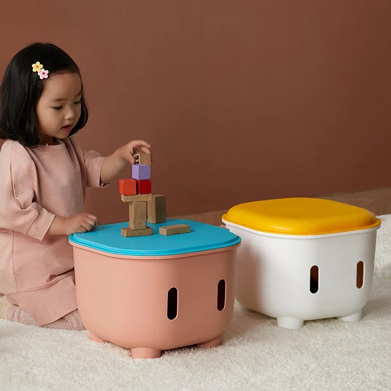 Children's Large Capacity Toy Storage Box Cartoon Sorting Stool Plastic Foot Stool That Can Sit - Organizing Box for Kids