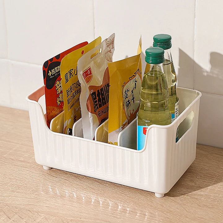 Storage Box With Partitions Refrigerator Organizer Bin Plastic Food Storage Organizer Tapes, Books, Seasoning Bags Storage Boxes