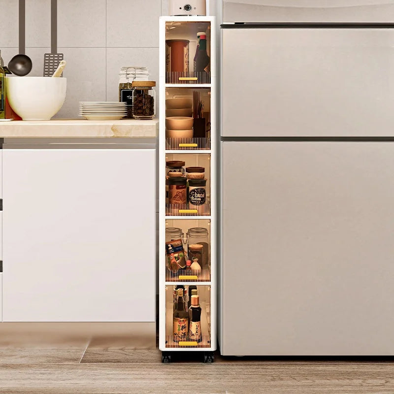 Meuble de rangement étroit de 20 cm, organisateur roulant fin à 3/4/5 niveaux avec roues, étagère peu encombrante Blanc de rangement polyvalent
