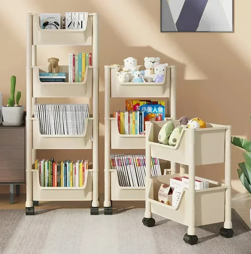 Mobile Storage Shelf] Mobile Plastic Storage Shelf Unit with Wheels - Practical Shelf for Living Room, Bedroom, Dormitory Amagi