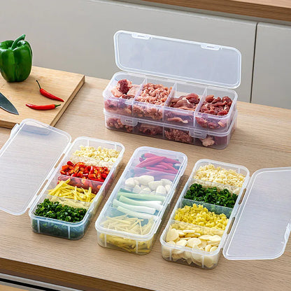 4 Grid Divided Food Storage Box Stackable Fridge Storage Container Fresh-Keeping Kitchen Ginger Garlic Green Onion Organizer Box