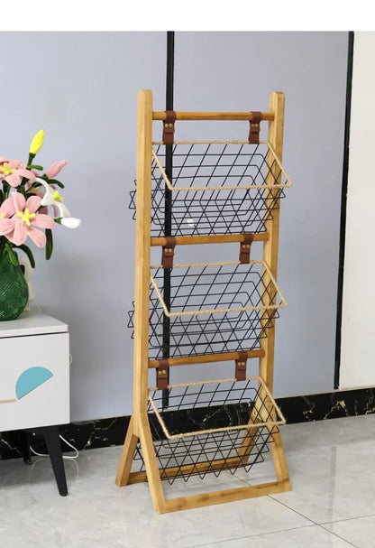 Home Floor Simple Storage Rack Household Living Room Kitchen Multi-functional Storage Shelves Metal Storage Shelves Snack Toys