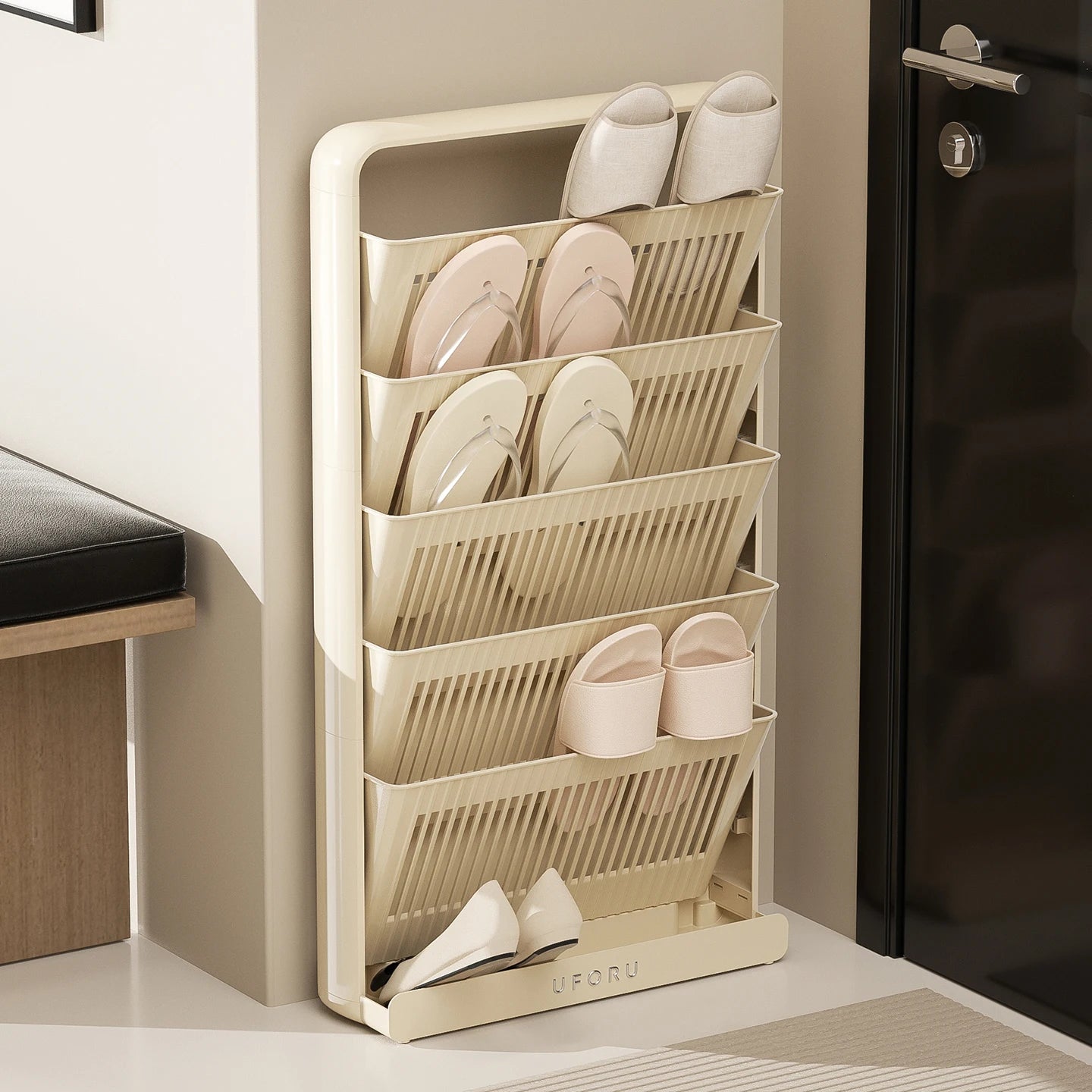 Shoe storage rack, space-saving multifunctional storage rack, suitable for living room, bedroom, also functions as a bookshelf.