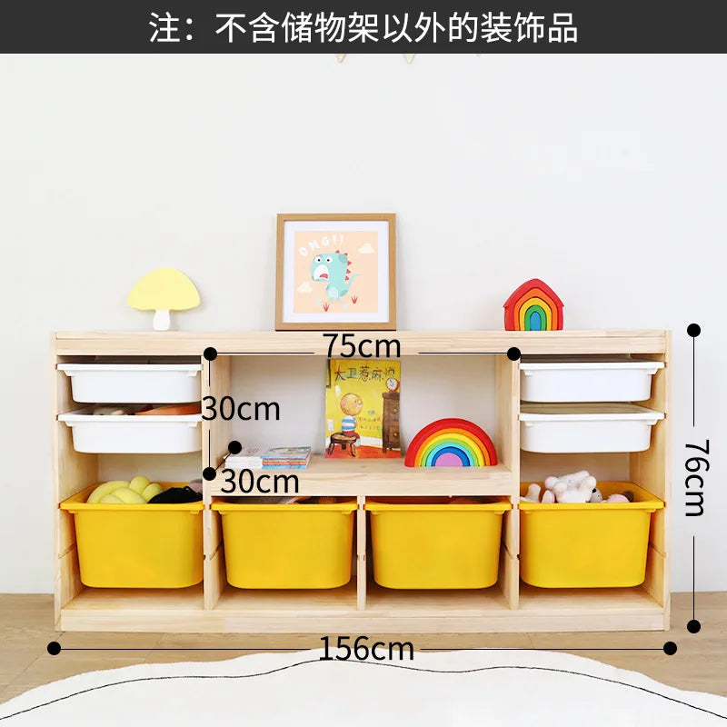 Children Room Preschool Floor Stand Storage Bookshelf Book Rack Wooden Four Layers Kids Toys Sundries Storage Cabinet Wood