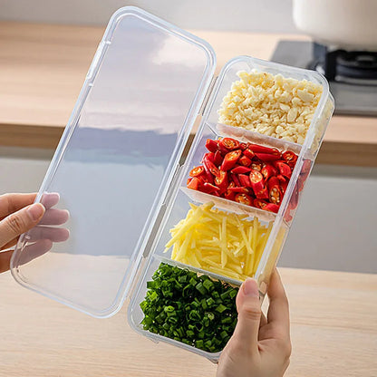 4 Grid Divided Food Storage Box Stackable Fridge Storage Container Fresh-Keeping Kitchen Ginger Garlic Green Onion Organizer Box