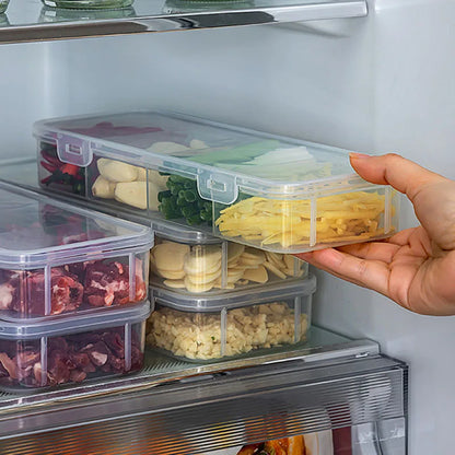 4 Grid Divided Food Storage Box Stackable Fridge Storage Container Fresh-Keeping Kitchen Ginger Garlic Green Onion Organizer Box