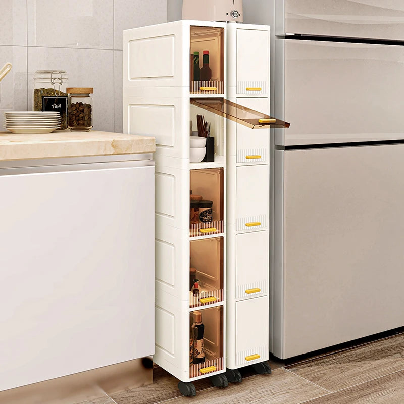 Meuble de rangement étroit de 20 cm, organisateur roulant fin à 3/4/5 niveaux avec roues, étagère peu encombrante Blanc de rangement polyvalent