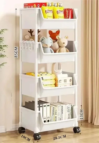 Mobile Storage Shelf] Mobile Plastic Storage Shelf Unit with Wheels - Practical Shelf for Living Room, Bedroom, Dormitory Amagi