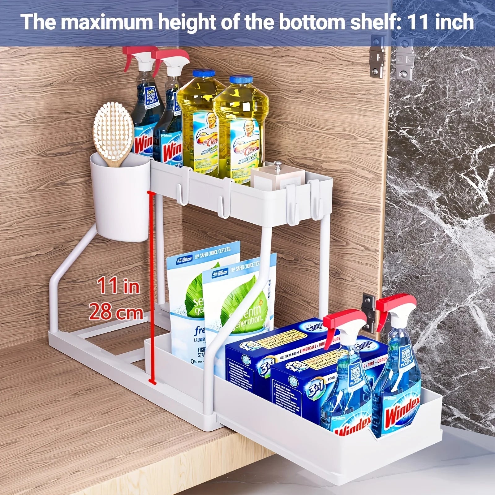 Boîte de rangement coulissante à 2 niveaux, peu encombrante, durable, grande capacité, organisateur de tiroir essentiel pour cuisine et salle de bain