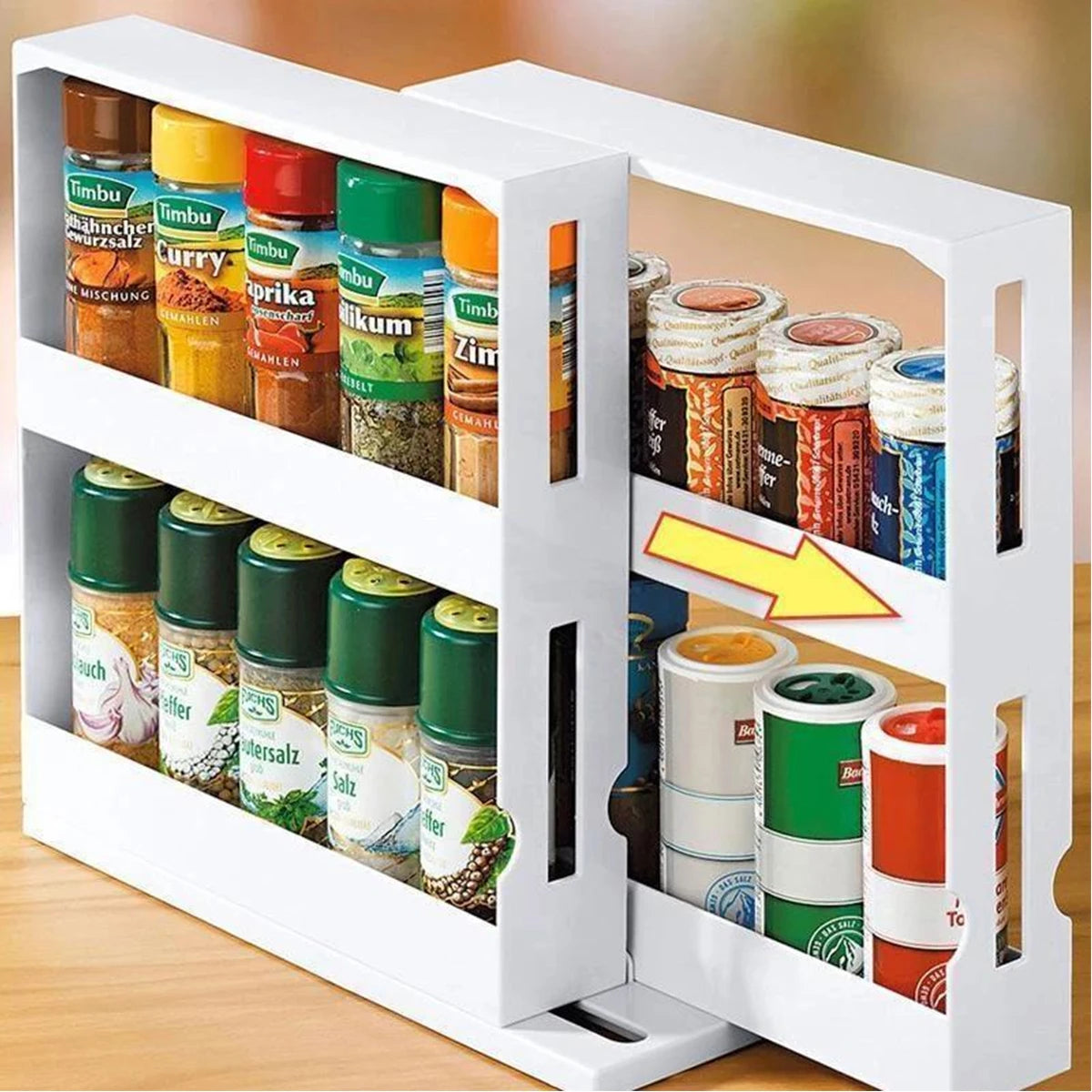 Étagère de Rangement Rotative à 2 Niveaux pour Cuisine, Épices, Bouteilles, Organisateur Coulissant pour Placard