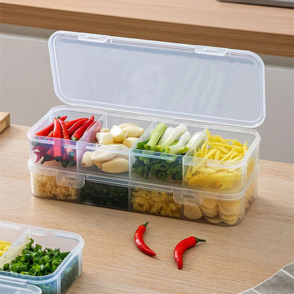 4 Grid Divided Food Storage Box Stackable Fridge Storage Container Fresh-Keeping Kitchen Ginger Garlic Green Onion Organizer Box