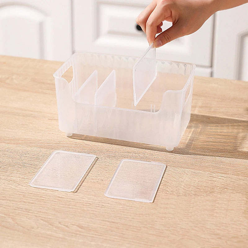 Storage Box With Partitions Refrigerator Organizer Bin Plastic Food Storage Organizer Tapes, Books, Seasoning Bags Storage Boxes