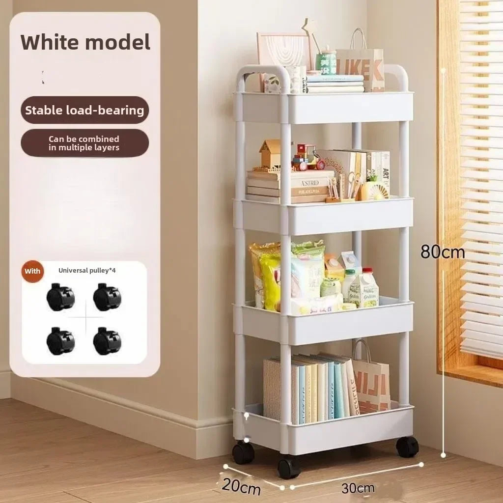 Open Shelf Storage Cart Multifunctional Organizer Rack Book Display Unit Home Decor Kitchen Bedroom Living Room Snack Organizer