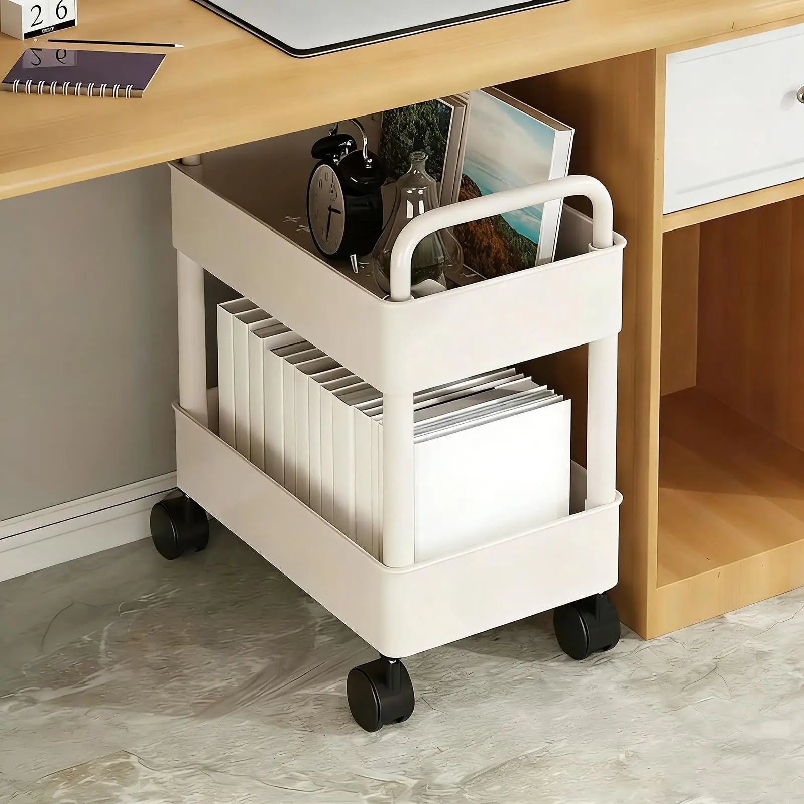 Étagère de rangement Chariot de rangement de cuisine à 2 niveaux avec roulettes Organisateur peu encombrant pour la maison, la salle de bain, le garde-manger, la buanderie, le dortoir, le lieu de travail