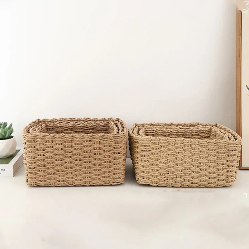 Handwoven Storage Basket — Home & Desktop Organizer for Miscellaneous Items, Cosmetics, Living Room Clothes, Toys, and Other