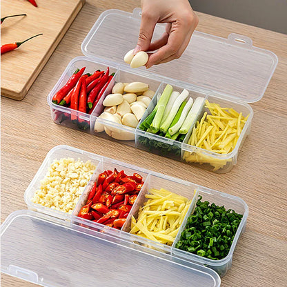 4 Grid Divided Food Storage Box Stackable Fridge Storage Container Fresh-Keeping Kitchen Ginger Garlic Green Onion Organizer Box