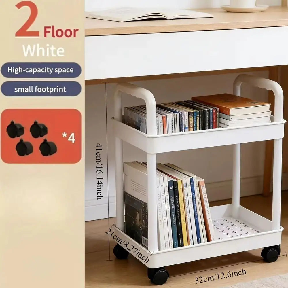Étagère de rangement Chariot de rangement de cuisine à 2 niveaux avec roulettes Organisateur peu encombrant pour la maison, la salle de bain, le garde-manger, la buanderie, le dortoir, le lieu de travail