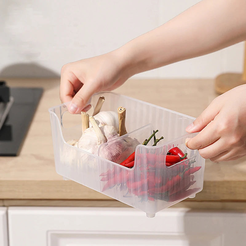 Storage Box With Partitions Refrigerator Organizer Bin Plastic Food Storage Organizer Tapes, Books, Seasoning Bags Storage Boxes