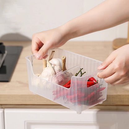 Storage Box With Partitions Refrigerator Organizer Bin Plastic Food Storage Organizer Tapes, Books, Seasoning Bags Storage Boxes