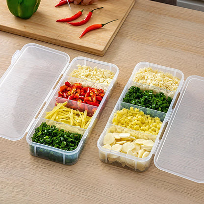 4 Grid Divided Food Storage Box Stackable Fridge Storage Container Fresh-Keeping Kitchen Ginger Garlic Green Onion Organizer Box