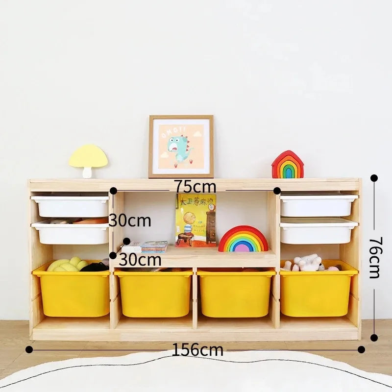 Children Room Preschool Floor Stand Storage Bookshelf Book Rack Wooden Four Layers Kids Toys Sundries Storage Cabinet Wood
