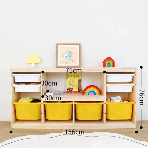 Children Room Preschool Floor Stand Storage Bookshelf Book Rack Wooden Four Layers Kids Toys Sundries Storage Cabinet Wood